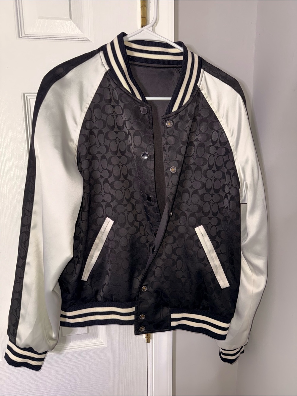 COACH Monogram Bomber Jacket in Black and White